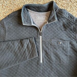 Eddie Bauer Men's Sweater XL Tall Blue Quilted Pullover 1/4 Zip Winter Outdoors